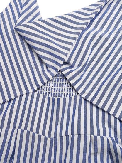 Striped Cutout Knot Front Wide Leg Jumpsuit