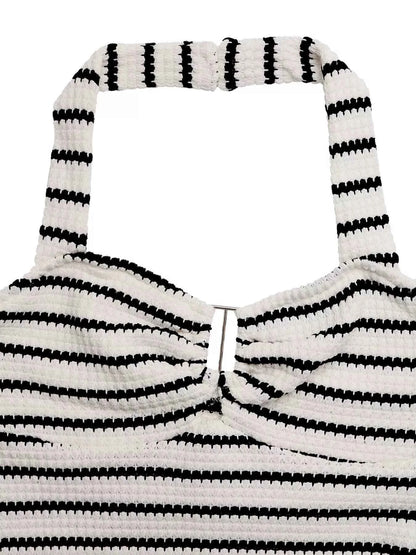 Striped Halter Neck Knit Mini Dress