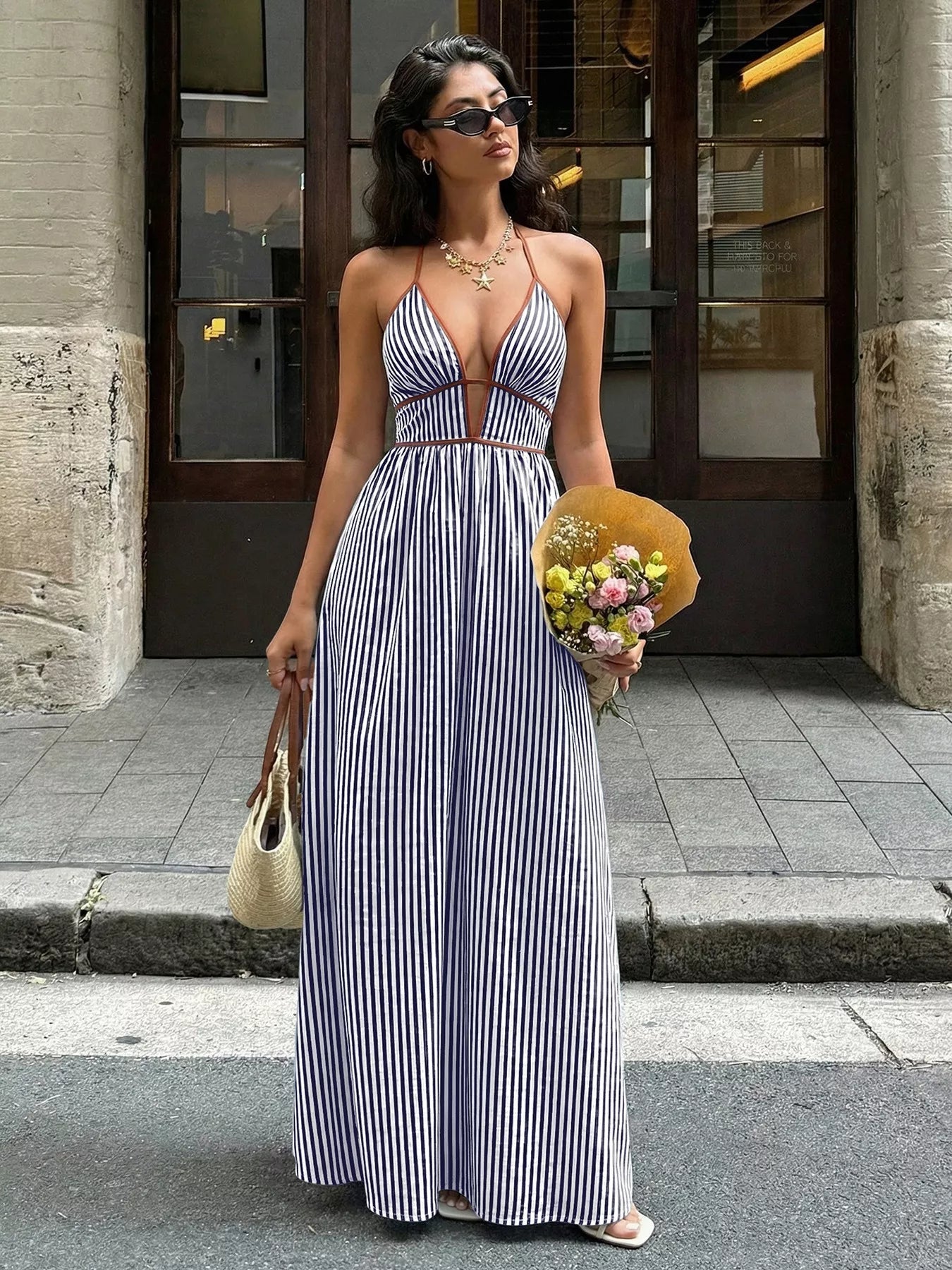Striped Smocked Halter Maxi