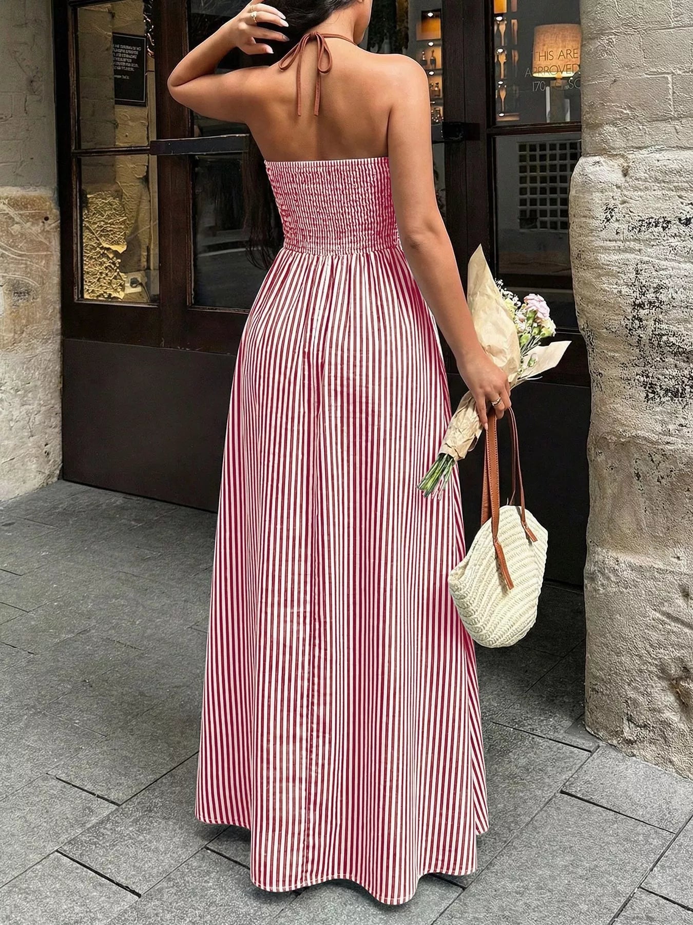 Striped Smocked Halter Maxi