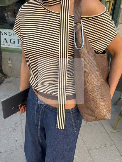 Striped Single Shoulder T-Shirt