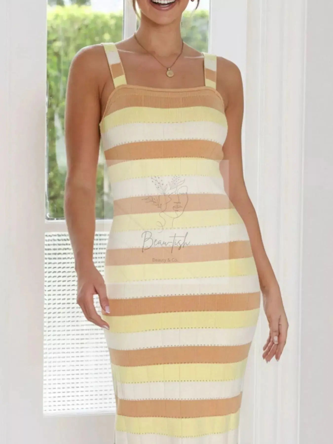 Striped Square Neck Bodycon Knit Dress