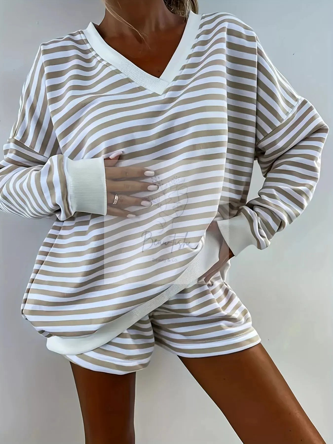 Striped V-Neck Top and Shorts Set