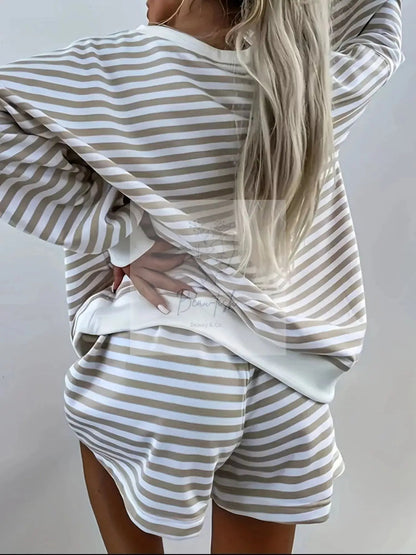 Striped V-Neck Top and Shorts Set