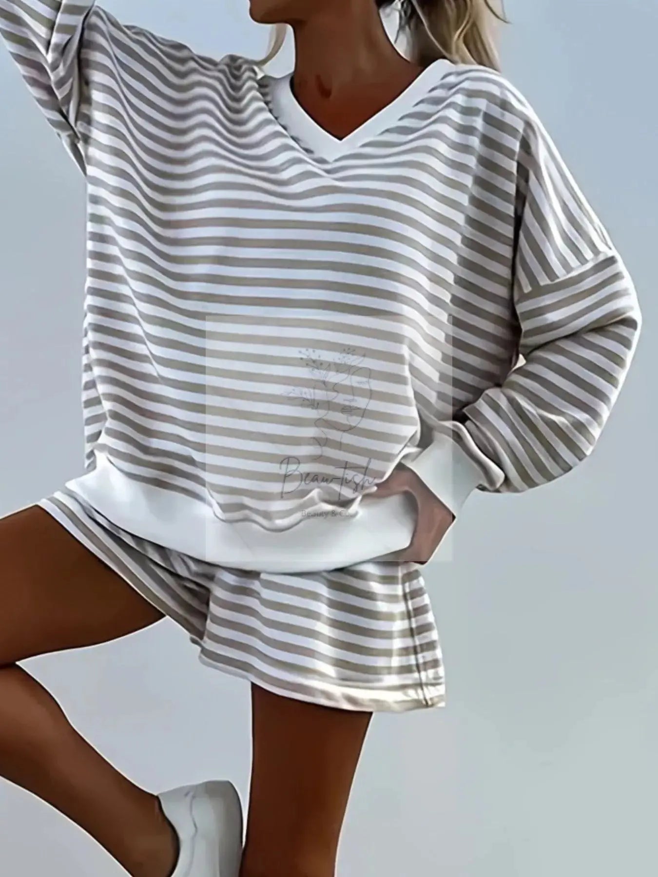 Striped V-Neck Top and Shorts Set