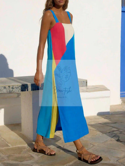 Striped Wide Strap Midi Dress