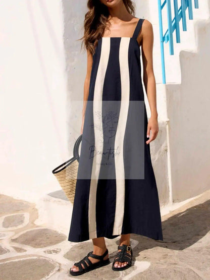 Striped Wide Strap Midi Dress