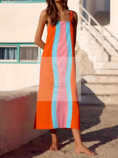 Striped Wide Strap Midi Dress