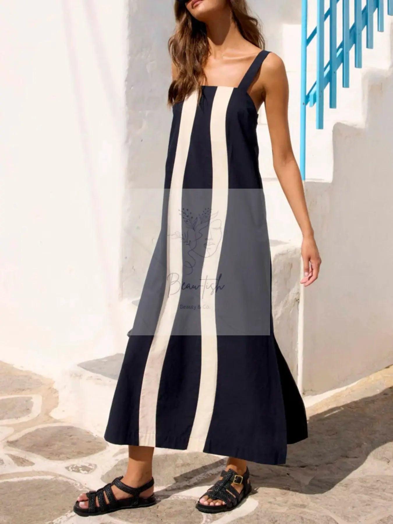 Striped Wide Strap Midi Dress