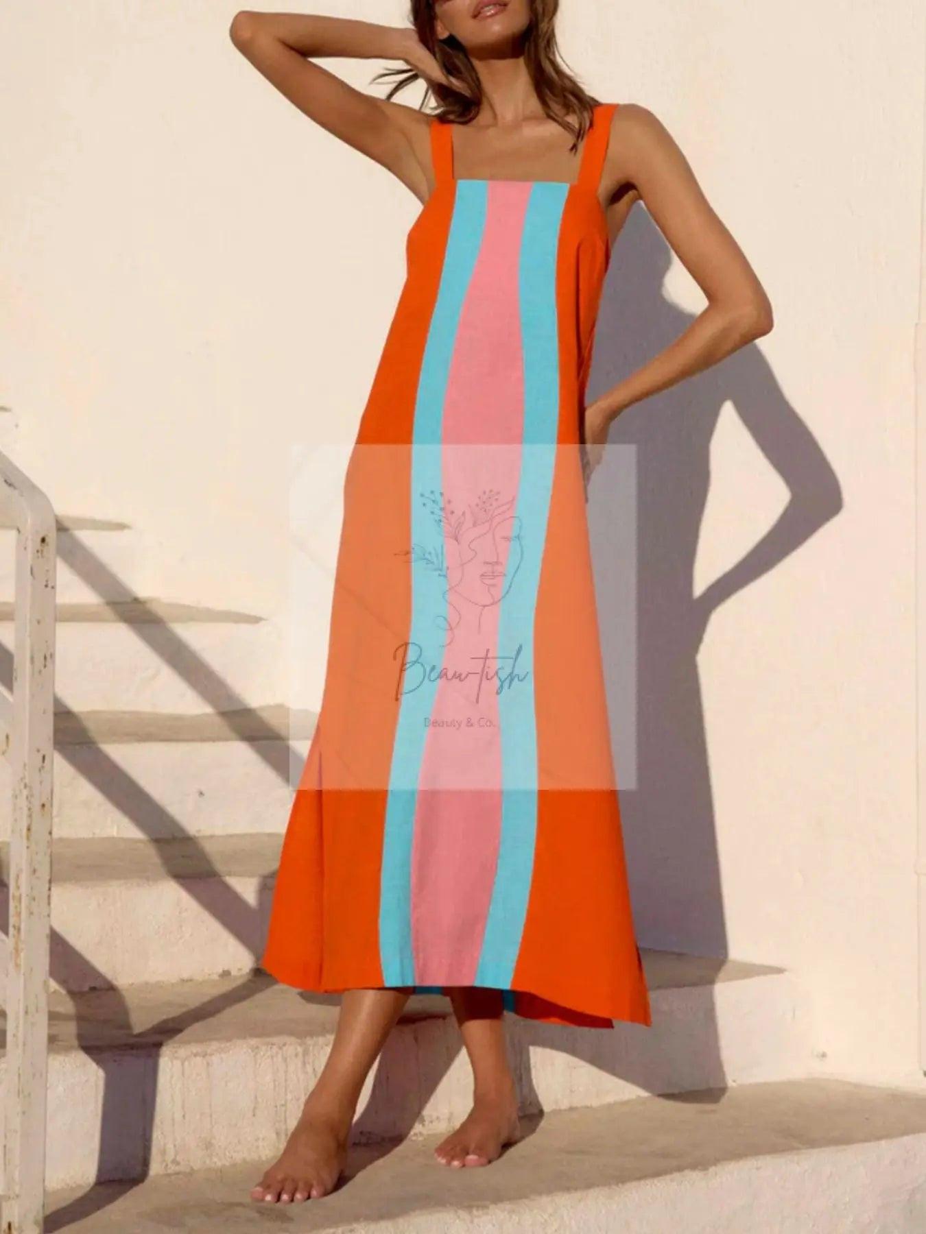 Striped Wide Strap Midi Dress