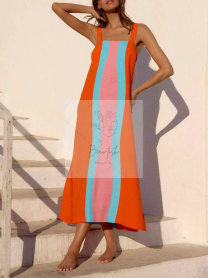Striped Wide Strap Midi Dress