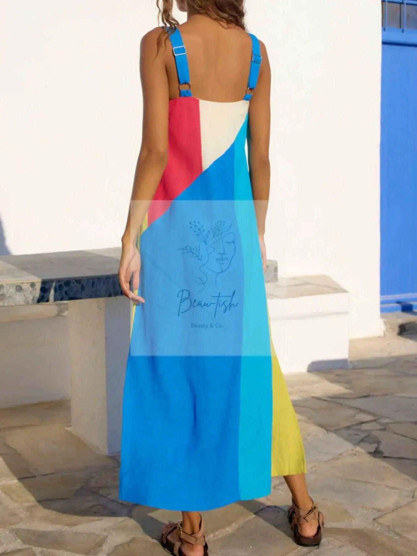 Striped Wide Strap Midi Dress