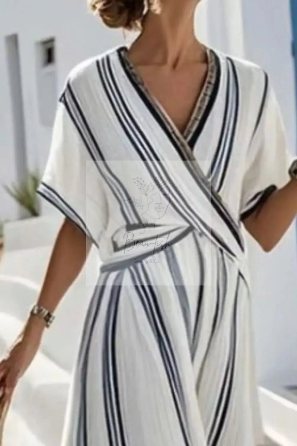Striped Wrap Half Sleeve Maxi Dress