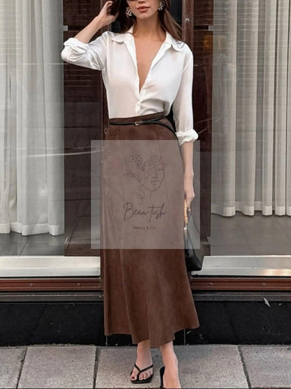 Suede Midi Skirt