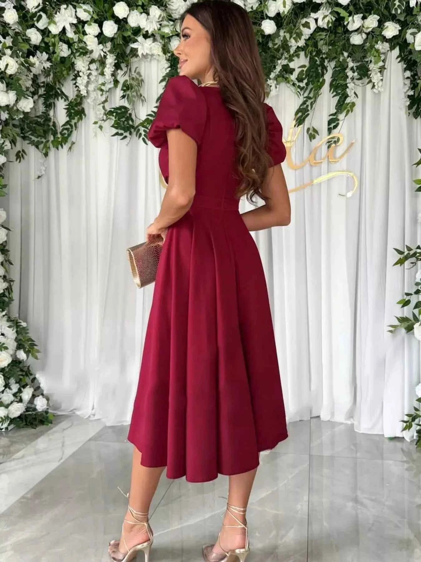 Surplice Short Sleeve Midi Dress