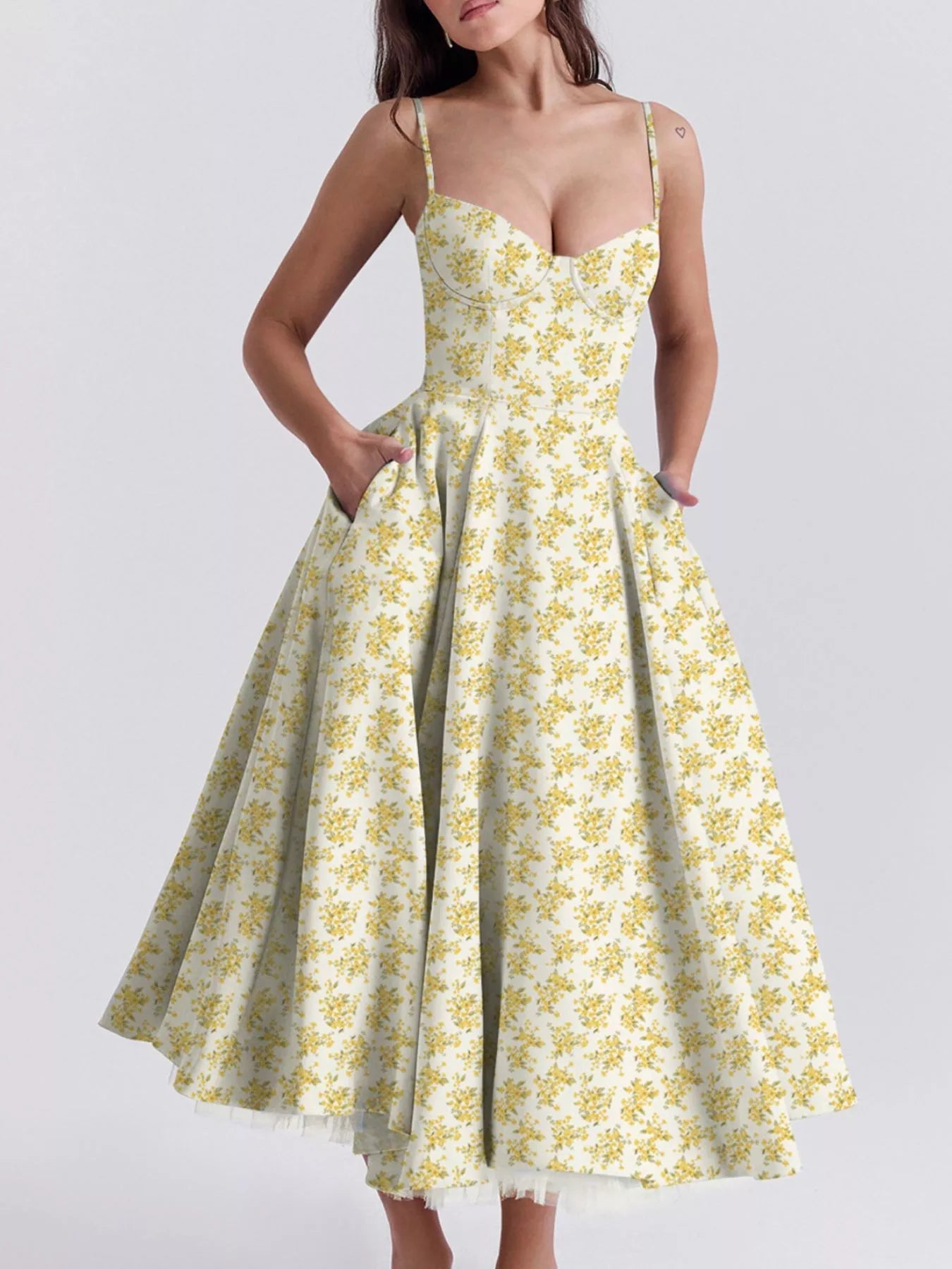 Sweetheart Neck A-Line Midi Dress