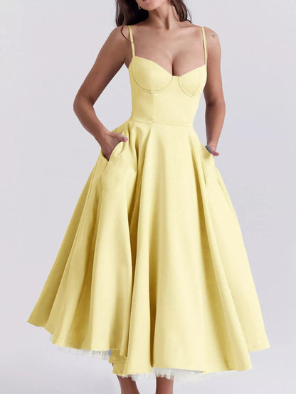 Sweetheart Neck A-Line Midi Dress