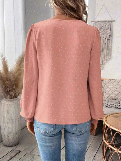 Swiss Dot Lace Detail Long Sleeve Blouse