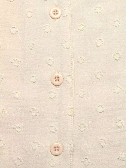 Swiss Dot Ruffled Button-Down Shirt