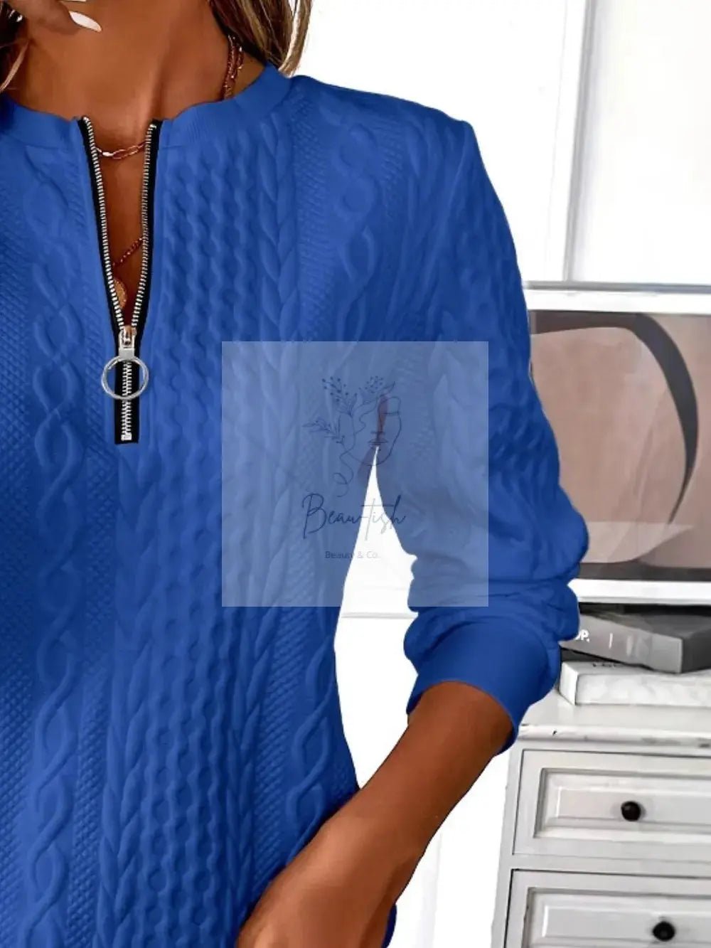 Texture Half Zip Long Sleeve Sweatshirt