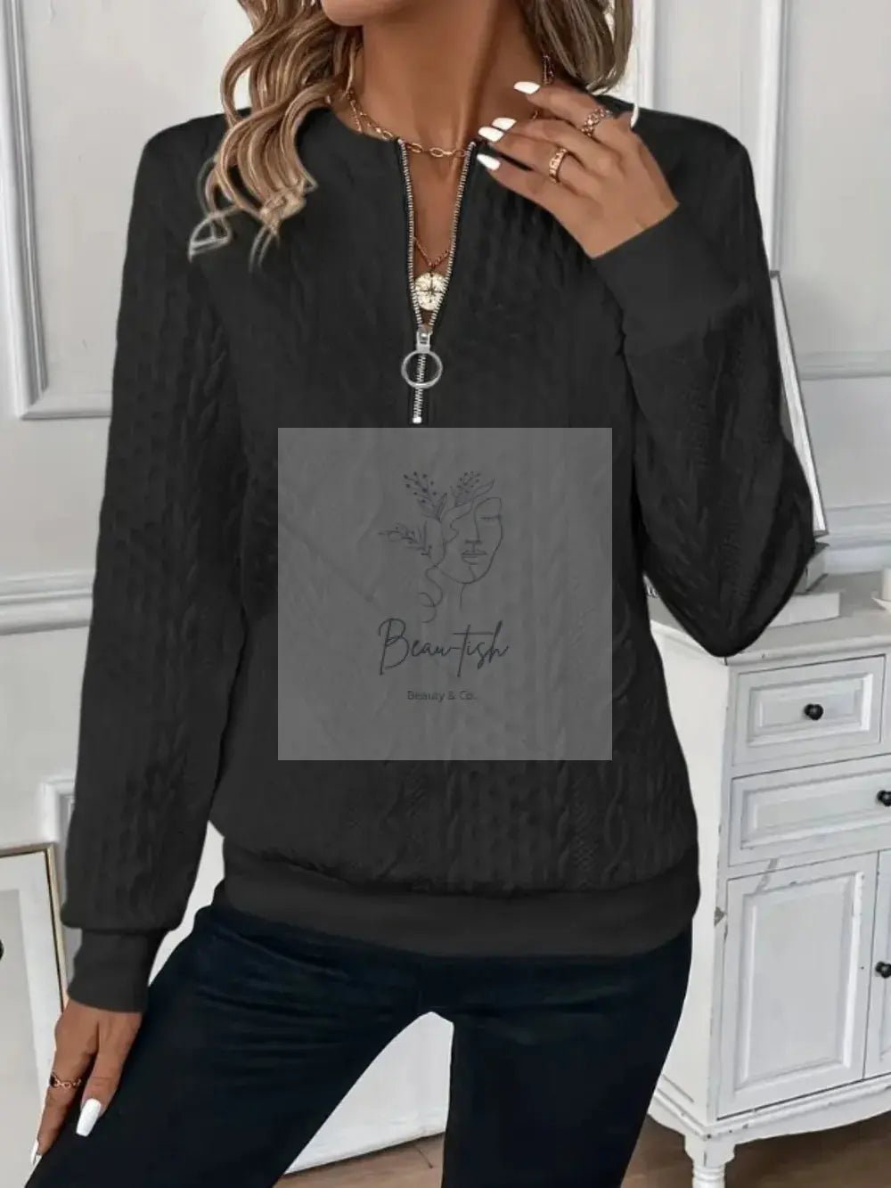 Texture Half Zip Long Sleeve Sweatshirt