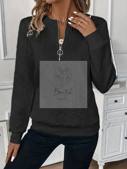 Texture Half Zip Long Sleeve Sweatshirt