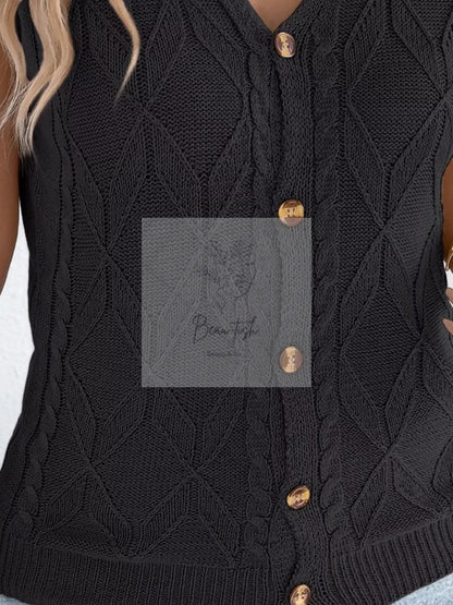 Texture Knit Button Up Cap Sleeve Cardigan