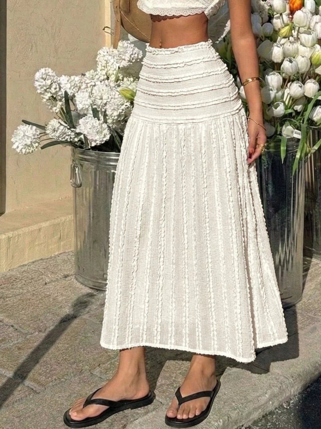 Textured A - Line Midi Skirt
