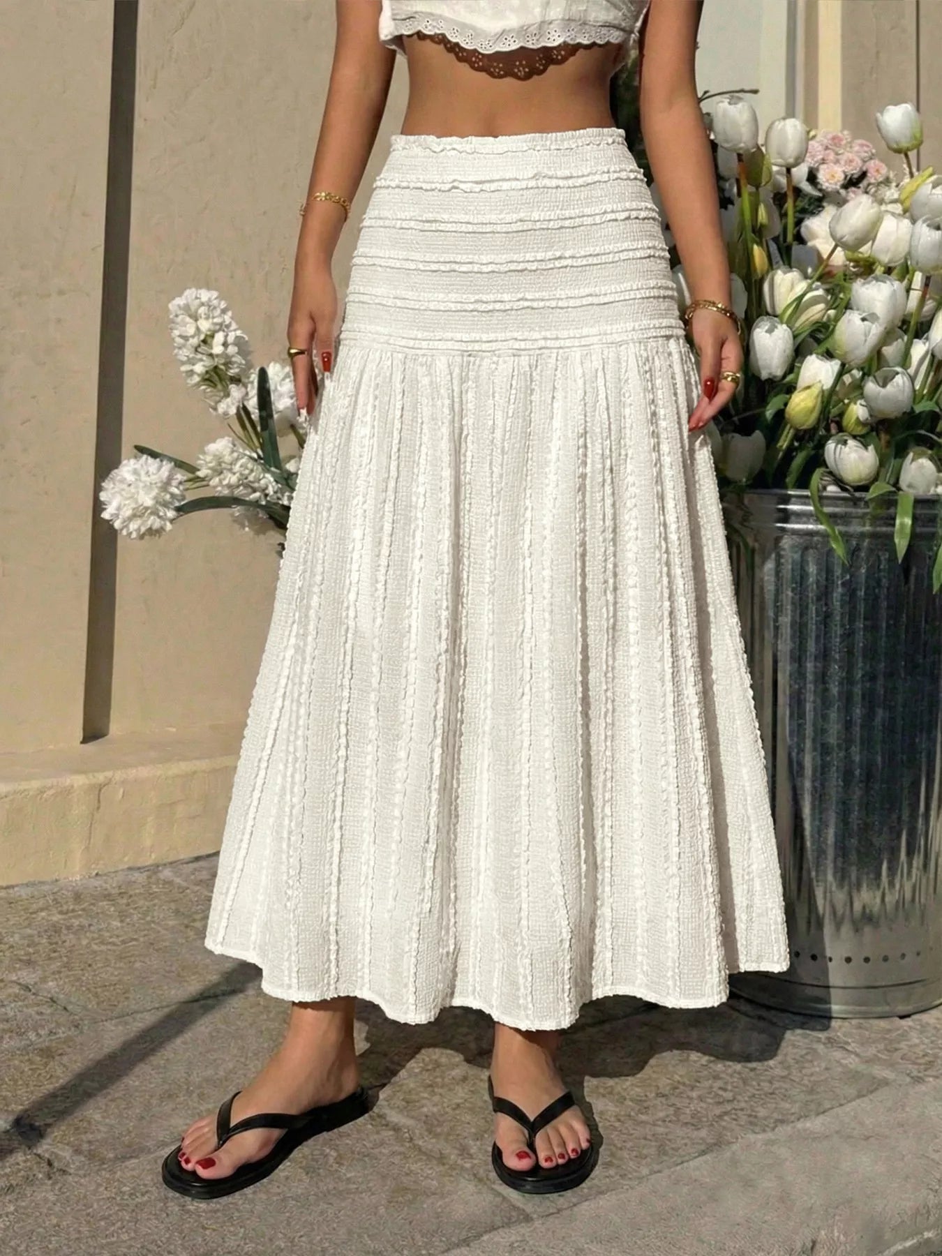 Textured A - Line Midi Skirt