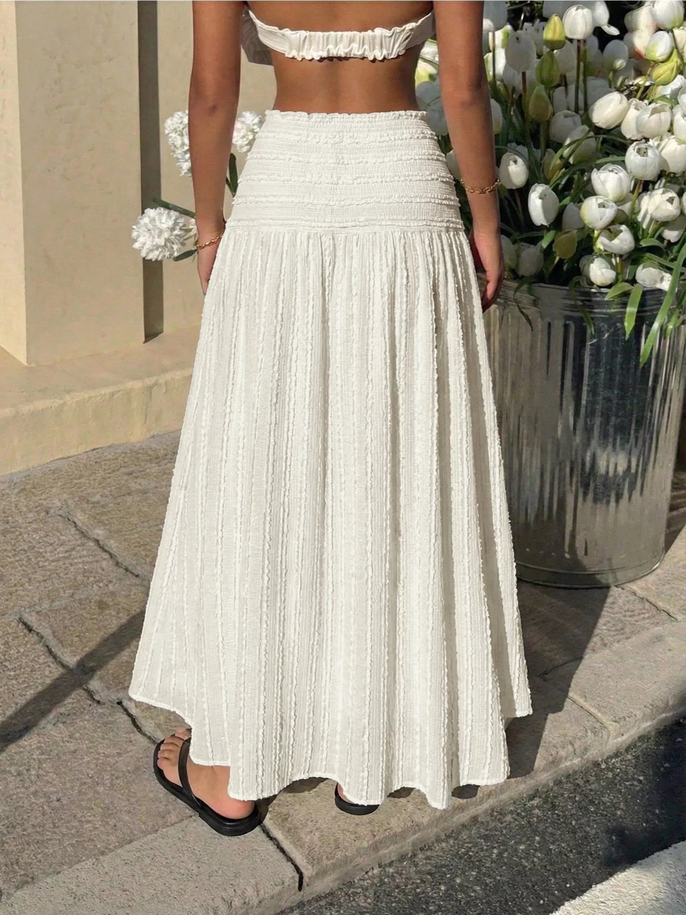 Textured A - Line Midi Skirt