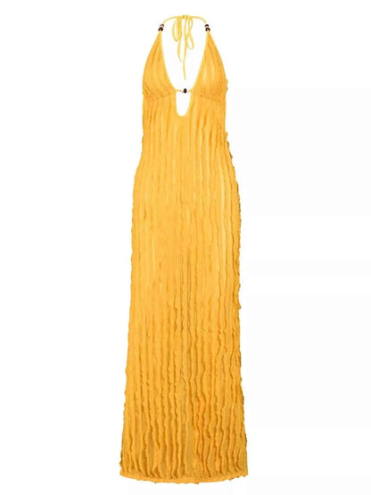 Textured Halter Neck Bodycon Maxi Dress