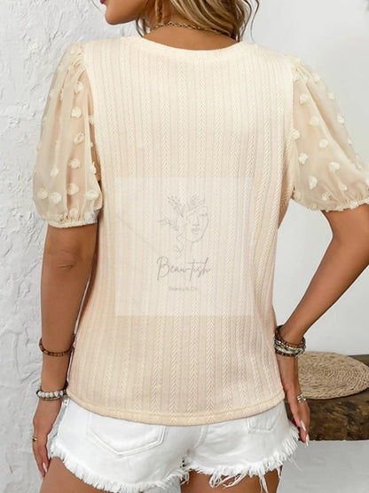 Textured Knit Round Neck Blouse