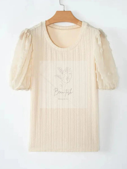 Textured Knit Round Neck Blouse
