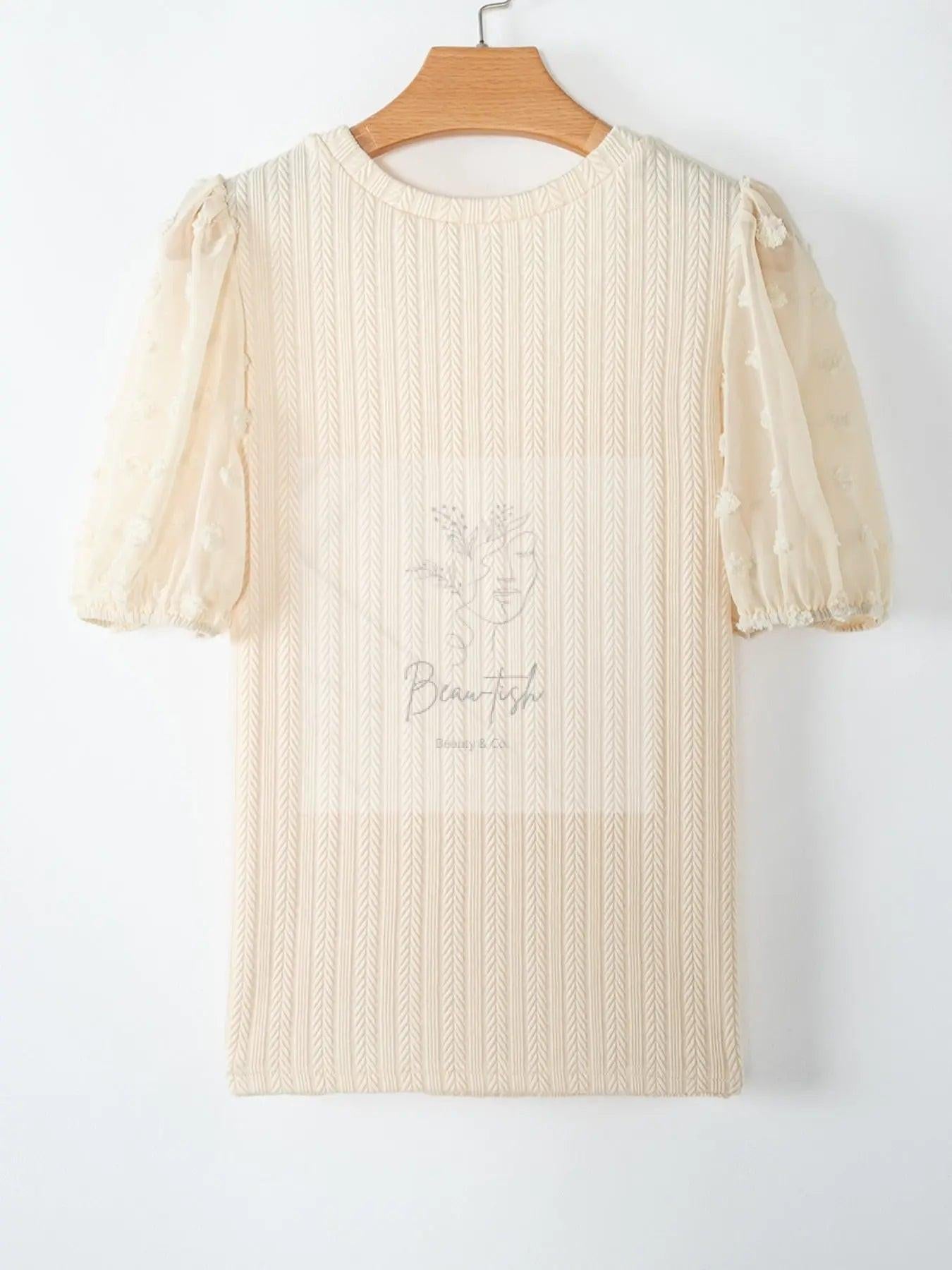 Textured Knit Round Neck Blouse