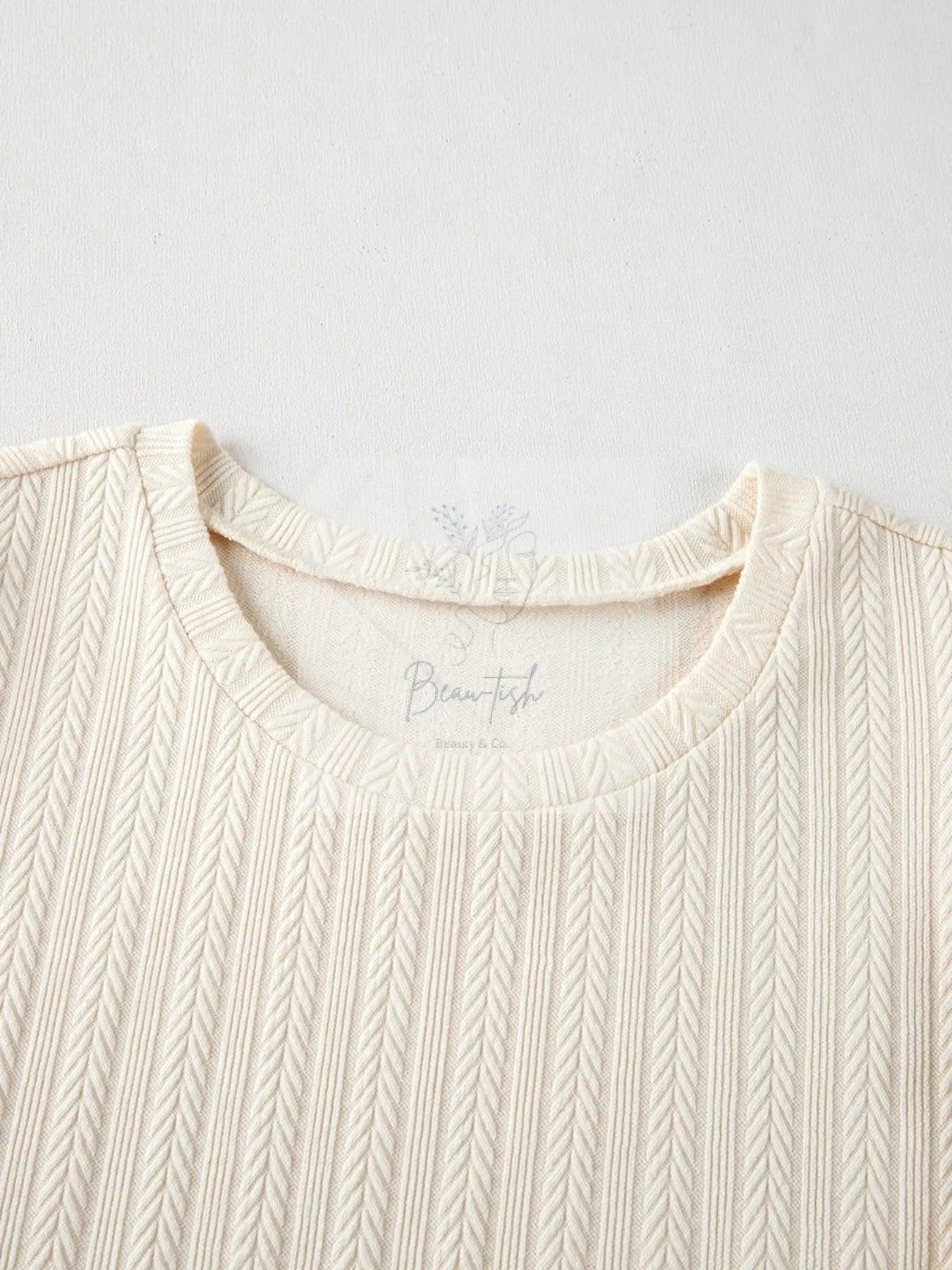 Textured Knit Round Neck Blouse