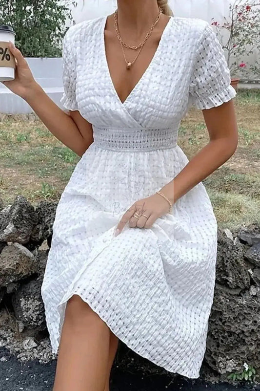 Textured Surplice Short Sleeve Dress