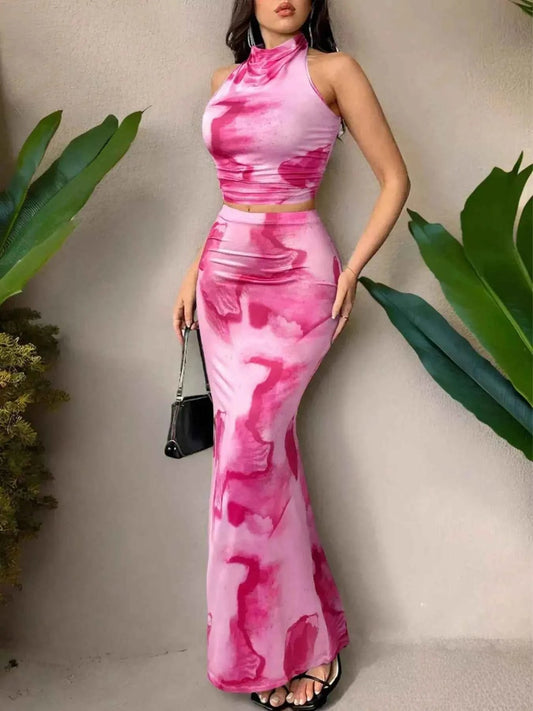 Tie - Dye Halter Top and Mermaid Skirt Set