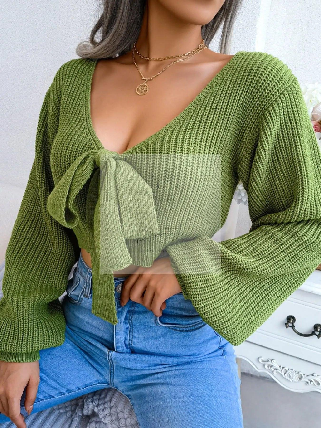 Tie-Front Cropped Sweater