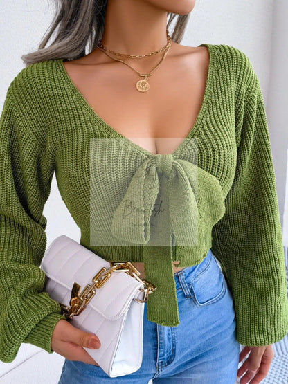 Tie-Front Cropped Sweater