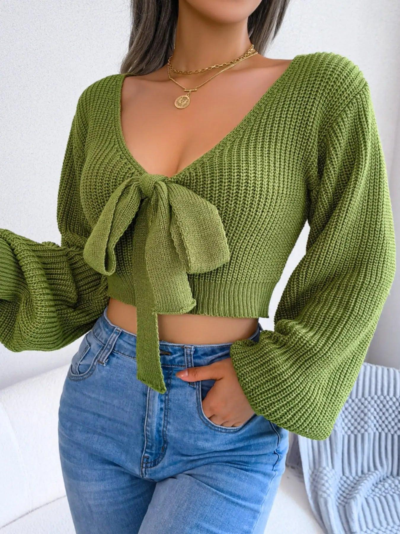 Tie-Front Cropped Sweater