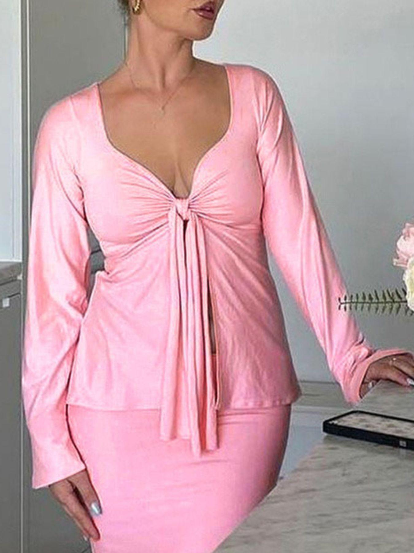 Tie-Front Long Sleeve T-Shirt