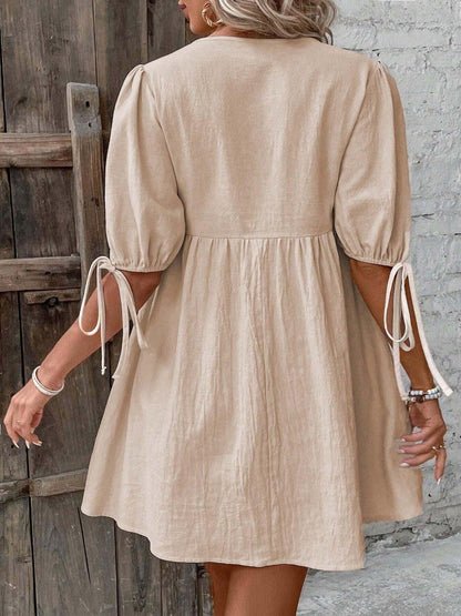 Tie Front Puff Sleeve Mini Dress