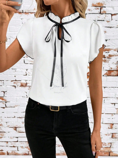 Tie Neck Short Sleeve Blouse
