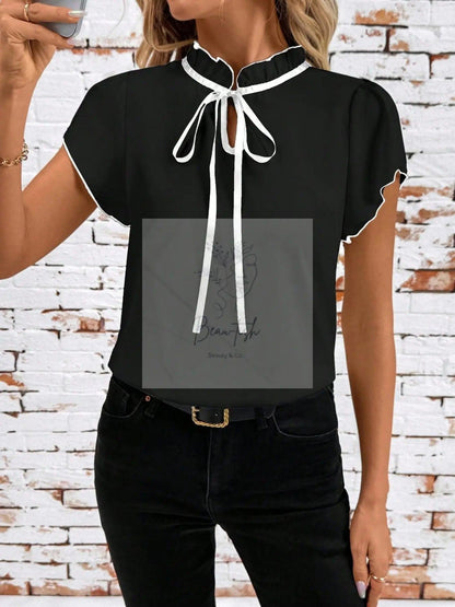 Tie Neck Short Sleeve Blouse