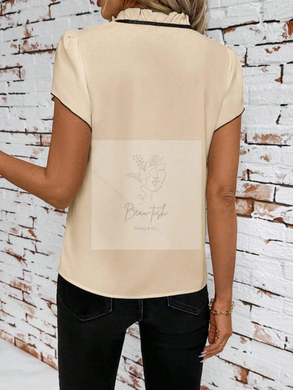 Tie Neck Short Sleeve Blouse