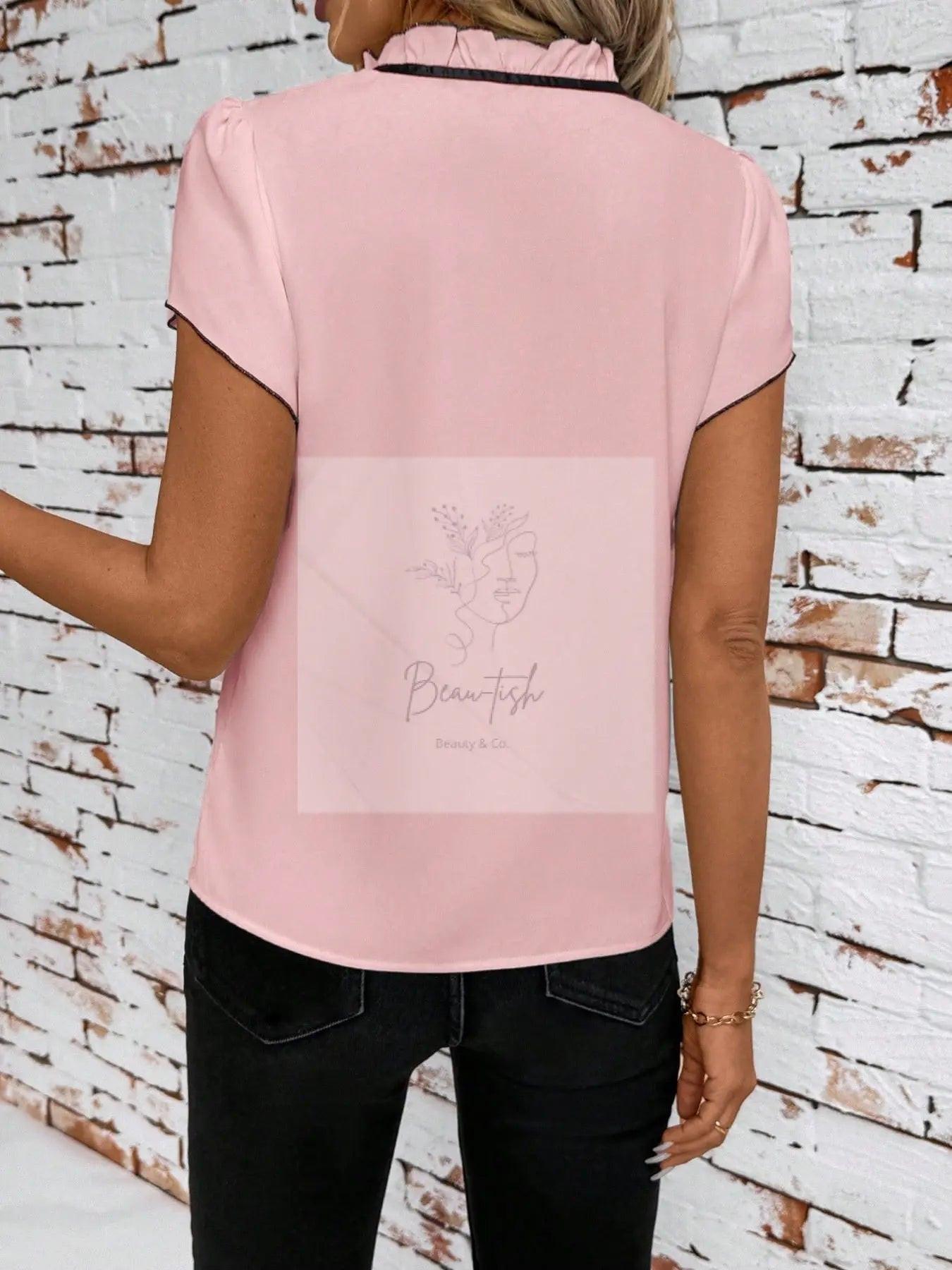 Tie Neck Short Sleeve Blouse