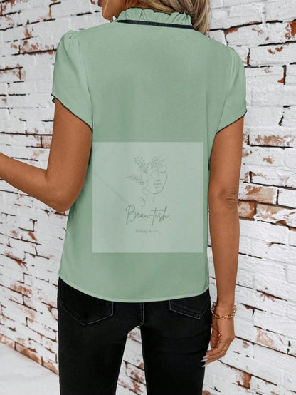 Tie Neck Short Sleeve Blouse