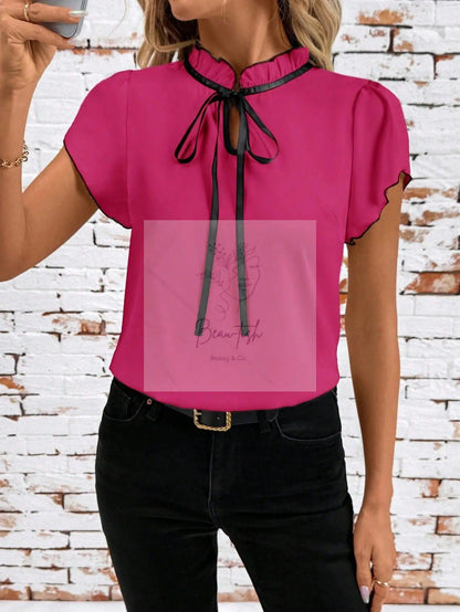 Tie Neck Short Sleeve Blouse