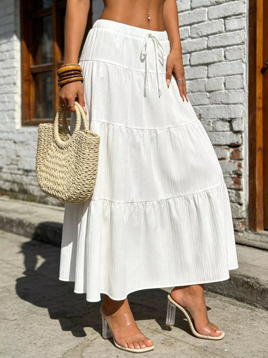 Tiered Maxi Skirt with Drawstring Waist