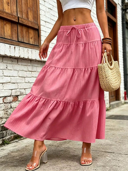Tiered Maxi Skirt with Drawstring Waist